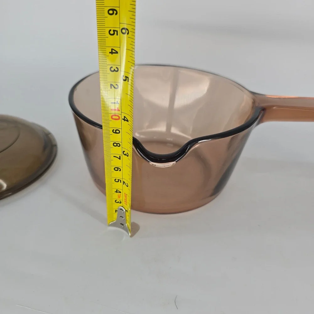 Visions Corning USA Amber Glass Saucepan with Lid Pour Spout Vintage Cookware